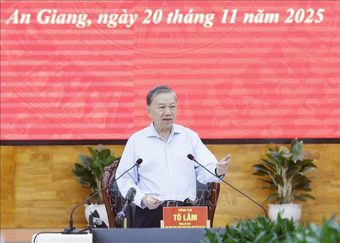 Tổng Bí thư To Lâm phát biểu chỉ đạo tại buổi làm việc với Tỉnh ủy An Giang - Ảnh TTXVN